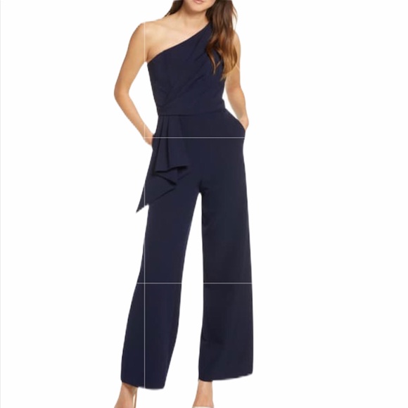 ELIZA J One-shoulder Navy Laguna Crepe Jumpsuit